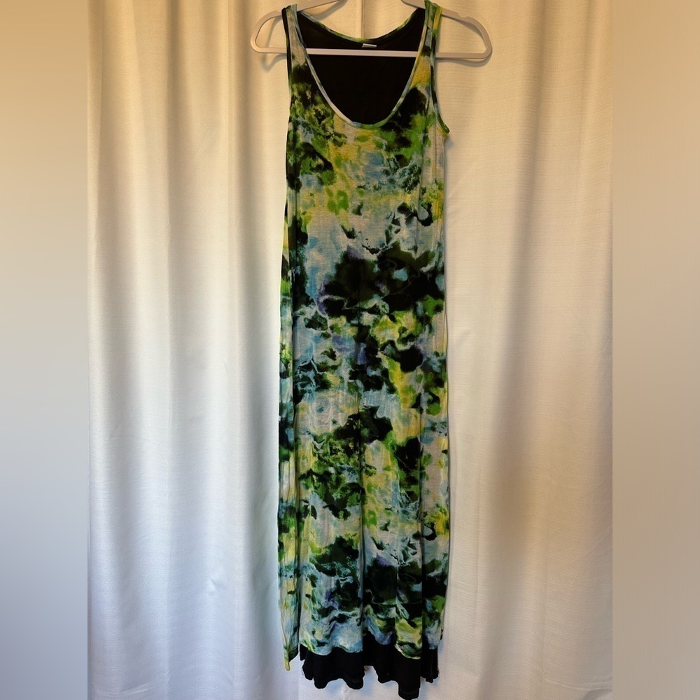 Three Dots Watercolor Tie Dye Maxi Dress Size XS Bright Multicolored Sleeveless